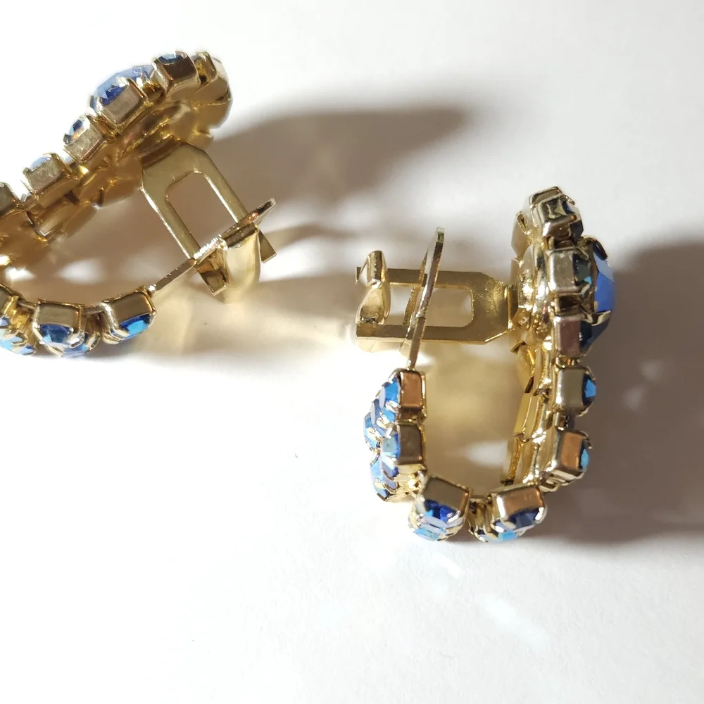 Vintage Di Gino Blue Aurora Borealis Wrap Around Gold Plated Cuff Links Unisex